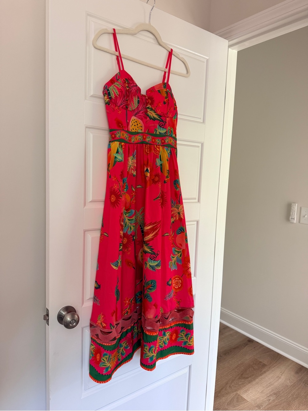 Women's Red Floral Maxi Dress with Spaghetti Straps